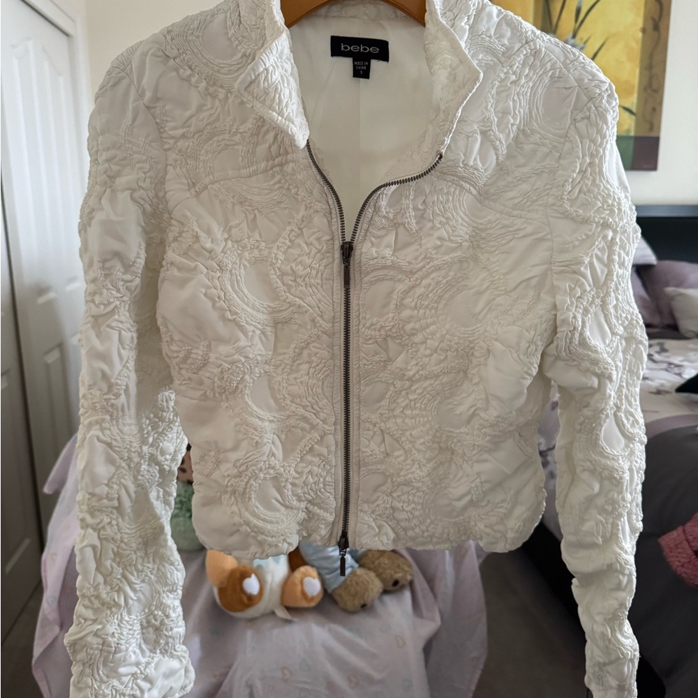 Bebe Women's Cream Textured Bomber Jacket